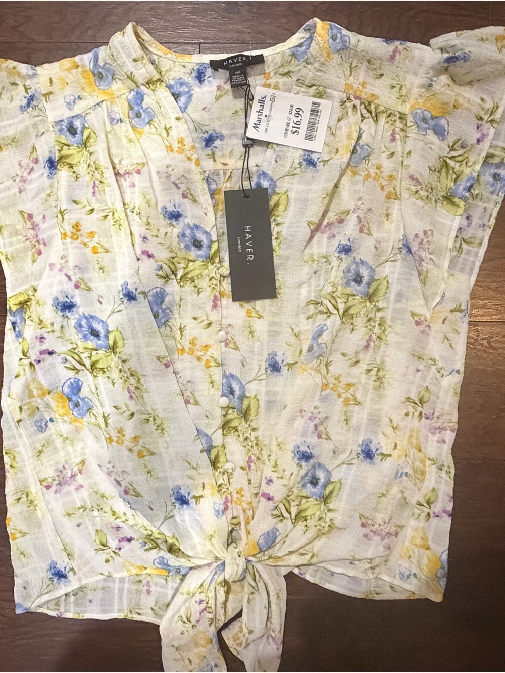 NWT Light Yellow Floral Tie-Front Blouse Small Woman